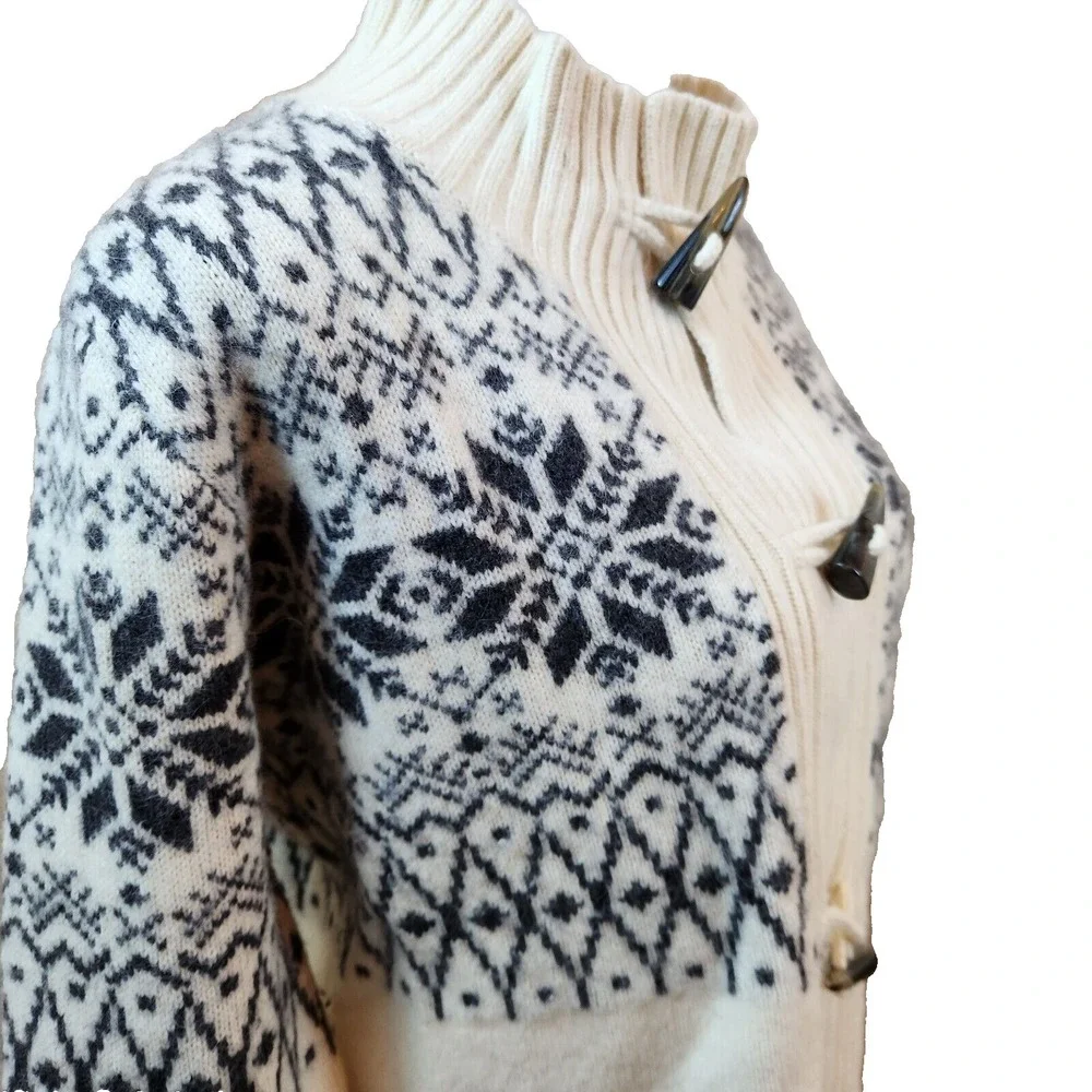 Obermeyer Fair Isle Cardigan Sweater Womens Medium Lambswool Ivory‎ Y2K Top Vtg